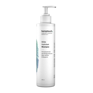 En flaske Hemptouch blid shampoo & shower gel (250 ml) på en hvid baggrund.