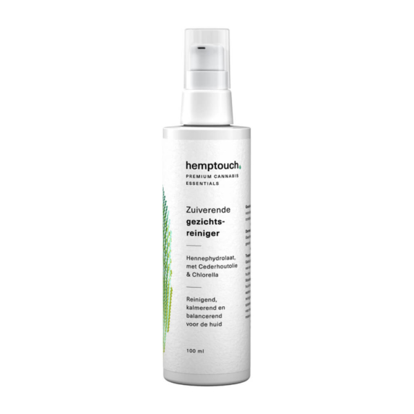 En flaske Hemptouch rensende ansigtscreme (100ml) på hvid baggrund.