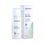 En flaske og æske "Hemptouch plejende ansigtscreme med CBD" med hampefrøolie og rose, markeret som vegansk og cruelty-free. Størrelse: 50 ml / 1,69 fl. oz.