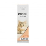 En æske Renova CBD-olie 2,5% til katte (10ml) på hvid baggrund.