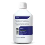 En hvid flaske mærket på hollandsk, med produktinformation for Vitakruid – SilSolutions® (500 ml). Den blå etiket indeholder kosttilskudsinstruktioner og kundeservicekontaktoplysninger.