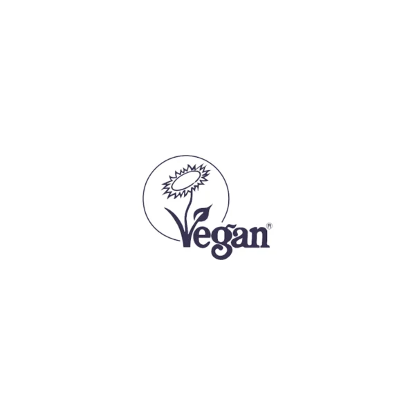 Hemptouch - CBD håndcreme har et vegansk logo med en stiliseret solsikke over "vegansk" inde i en cirkel.