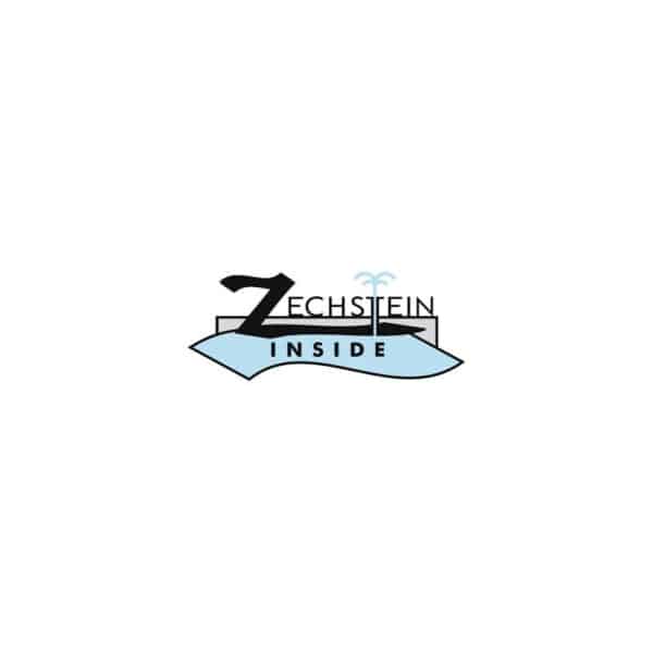Logoet har ordene "Zechstein Inside" på en blå, bølgelignende form med to små vandspray-grafikker over sig til OsiMagnesium – Good Night Melatonin Body Lotion (100 ml).
